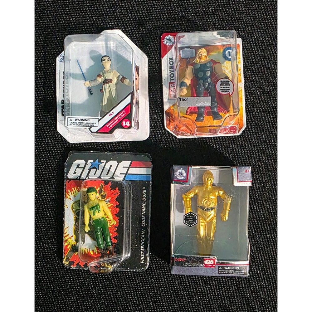 Disney Toybox Star Wars Rey Marvel Thor Elite C-3PO G.I. Joe Duke Figure Lot 4pc
